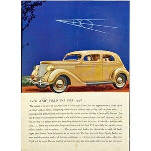 Ford V8 For 1936 The New Ford - Picture 2 Door Sedan Vintage Print Ad 1936